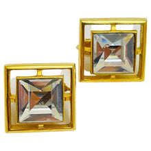 Load image into Gallery viewer, AVON signed gold glass designer clip on earrings
