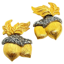 Load image into Gallery viewer, AVON signed gold silver tone marcasite acorn designer clip on earrings
