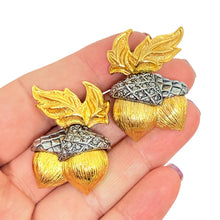 Load image into Gallery viewer, AVON signed gold silver tone marcasite acorn designer clip on earrings
