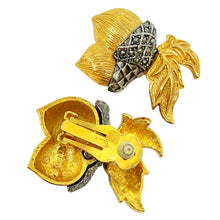 Load image into Gallery viewer, AVON signed gold silver tone marcasite acorn designer clip on earrings
