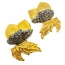 Load image into Gallery viewer, AVON signed gold silver tone marcasite acorn designer clip on earrings
