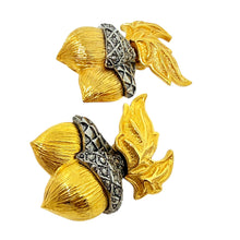 Load image into Gallery viewer, AVON signed gold silver tone marcasite acorn designer clip on earrings
