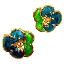 Load image into Gallery viewer, AVON signed gold tone enamel small flower designer post earrings
