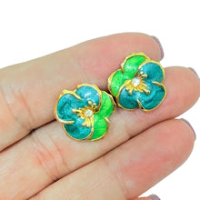 Load image into Gallery viewer, AVON signed gold tone enamel small flower designer post earrings
