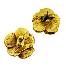 Load image into Gallery viewer, AVON signed gold tone enamel small flower designer post earrings
