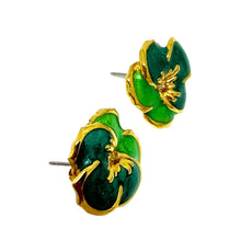 Load image into Gallery viewer, AVON signed gold tone enamel small flower designer post earrings
