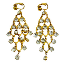 Load image into Gallery viewer, AVON signed gold tone rhinestones chandelier designer dangle earrings
