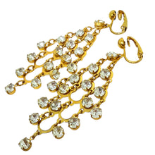 Load image into Gallery viewer, AVON signed gold tone rhinestones chandelier designer dangle earrings
