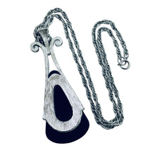 Load image into Gallery viewer, AVON signed silver tone black pendant modernist designer runway necklace
