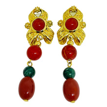 Load image into Gallery viewer, AVON signed vintage gold faux jade carnelian designer clip on earrings
