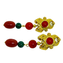 Load image into Gallery viewer, AVON signed vintage gold faux jade carnelian designer clip on earrings
