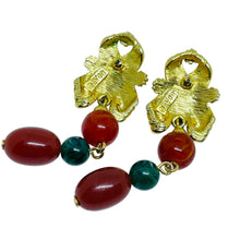 Load image into Gallery viewer, AVON signed vintage gold faux jade carnelian designer clip on earrings
