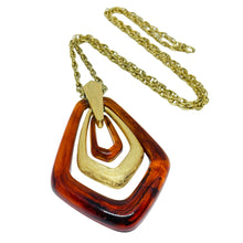 Load image into Gallery viewer, AVON signed vintage gold tone amber lucite modernist designer chain necklace

