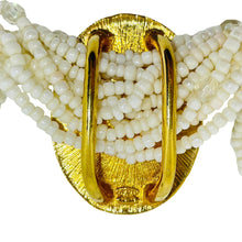 Load image into Gallery viewer, AVON signed vintage gold tone cameo flower multi strand pearl designer necklace
