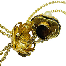 Load image into Gallery viewer, AVON signed vintage gold tone chain sapphire glass perfume bottle necklace
