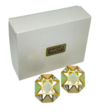 Load image into Gallery viewer, AVON signed vintage gold tone enamel rhinestone designer pierced earrings
