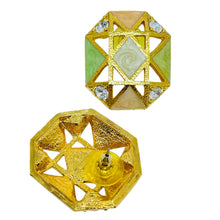 Load image into Gallery viewer, AVON signed vintage gold tone enamel rhinestone designer pierced earrings
