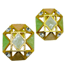 Load image into Gallery viewer, AVON signed vintage gold tone enamel rhinestone designer pierced earrings
