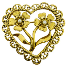 Load image into Gallery viewer, AVON signed vintage gold tone faux pearls heart designer brooch
