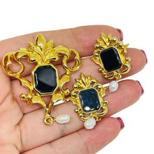 Load image into Gallery viewer, AVON signed vintage gold tone pearl enamel designer earrings brooch set

