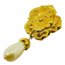 Load image into Gallery viewer, AVON signed vintage gold tone pearl flower designer pendant enhancer
