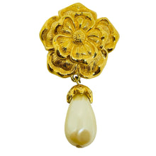 Load image into Gallery viewer, AVON signed vintage gold tone pearl flower designer pendant enhancer

