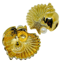 Load image into Gallery viewer, AVON signed vintage gold tone pearl treasures of the sea designer earrings
