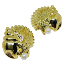 Load image into Gallery viewer, AVON signed vintage gold tone pearl treasures of the sea designer earrings
