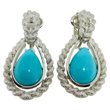 Load image into Gallery viewer, AVON signed vintage silver tone turquoise designer clip on earrings
