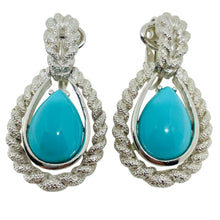Load image into Gallery viewer, AVON signed vintage silver tone turquoise designer clip on earrings
