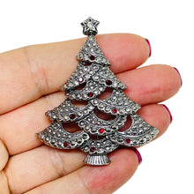 Load image into Gallery viewer, AVON silver tone red rhinestone marcasite 'VICTORIAN TREE' Christmas pin
