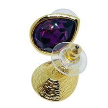 Load image into Gallery viewer, AVON vintage gold tone amethyst glass teardrop designer pierced earrings
