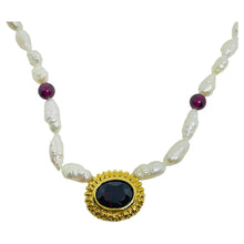 Load image into Gallery viewer, AVON vintage gold tone genuine garnet freshwater pearls designer necklace
