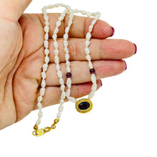 Load image into Gallery viewer, AVON vintage gold tone genuine garnet freshwater pearls designer necklace
