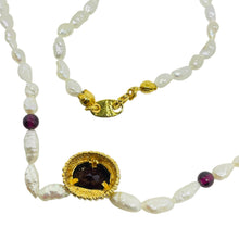 Load image into Gallery viewer, AVON vintage gold tone genuine garnet freshwater pearls designer necklace
