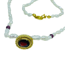 Load image into Gallery viewer, AVON vintage gold tone genuine garnet freshwater pearls designer necklace
