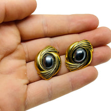 Load image into Gallery viewer, AVON vintage gold tone grey pearls designer pierced earrings
