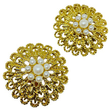 Load image into Gallery viewer, AVON vintage gold tone pearls 'BLOSSOM &amp; PEARLESQUE' designer clip on earrings
