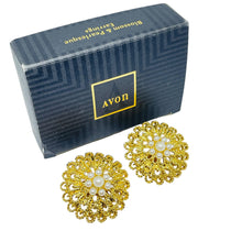 Load image into Gallery viewer, AVON vintage gold tone pearls 'BLOSSOM &amp; PEARLESQUE' designer clip on earrings

