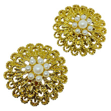 Load image into Gallery viewer, AVON vintage gold tone pearls 'BLOSSOM &amp; PEARLESQUE' designer clip on earrings
