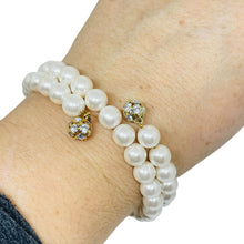 Load image into Gallery viewer, AVON vintage gold tone pearls rhinestones  'WRAPPED ELEGANCE' designer bracelet
