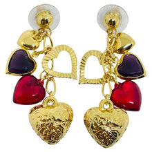 Load image into Gallery viewer, AVON vintage gold tone red multi heart designer drop earrings
