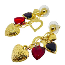 Load image into Gallery viewer, AVON vintage gold tone red multi heart designer drop earrings
