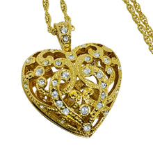 Load image into Gallery viewer, AVON vintage gold tone rhinestone 'OPEN PAVE HEART' designer chain necklace
