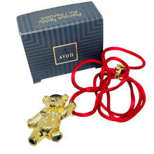 Load image into Gallery viewer, AVON vintage gold tone rhinestone 'PRECIOUS TEDDY designer brooch necklace
