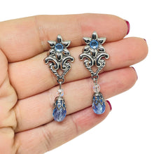 Load image into Gallery viewer, AVON vintage silver tone blue crystal dangle designer pierced earrings
