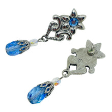 Load image into Gallery viewer, AVON vintage silver tone blue crystal dangle designer pierced earrings
