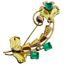 Load image into Gallery viewer, BARKLAY vintage 1/20 12k gold filled emerald glass flower designer brooch
