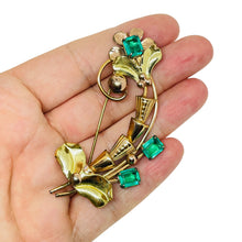 Load image into Gallery viewer, BARKLAY vintage 1/20 12k gold filled emerald glass flower designer brooch
