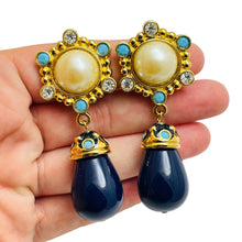 Load image into Gallery viewer, BARRERA for AVON gold vintage faux stones designer clip on earrings
